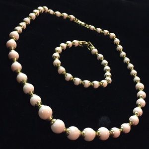 Vintage Avon Pink Goldstone Necklace Bracelet Set